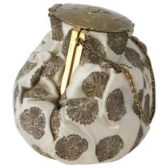 Vintage 50s Satin Handbag with Gold Embroidery