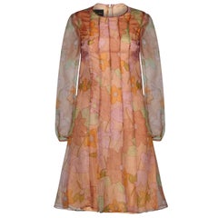 1960s Simon Massey Organza Floral Print Dress