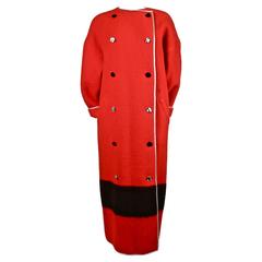 GEOFFREY BEENE red wool blanket coat with faceted buttons 1