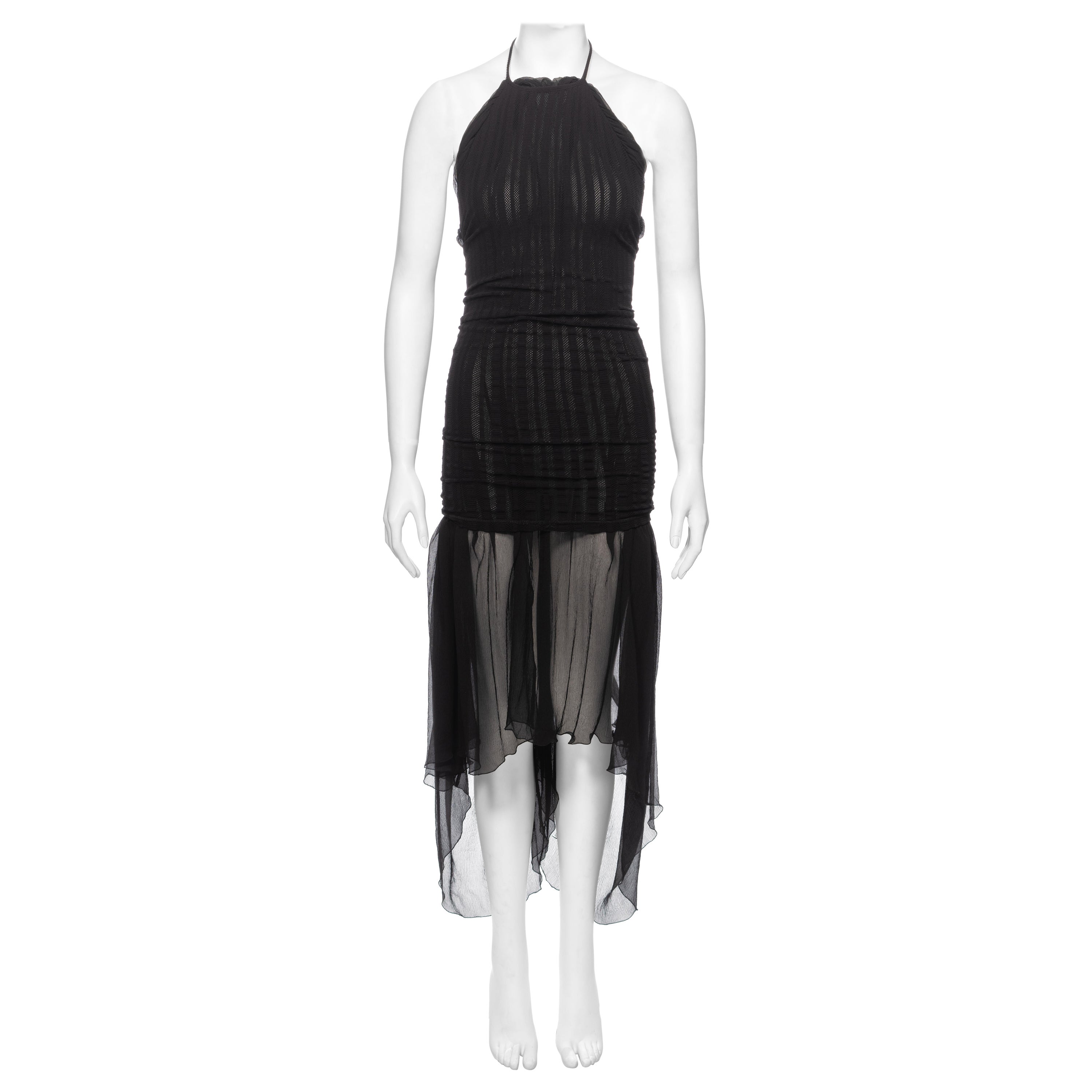 Jean Paul Gaultier Black Stretch Mesh Mini Dress with Silk Underlay, SS 2001 For Sale