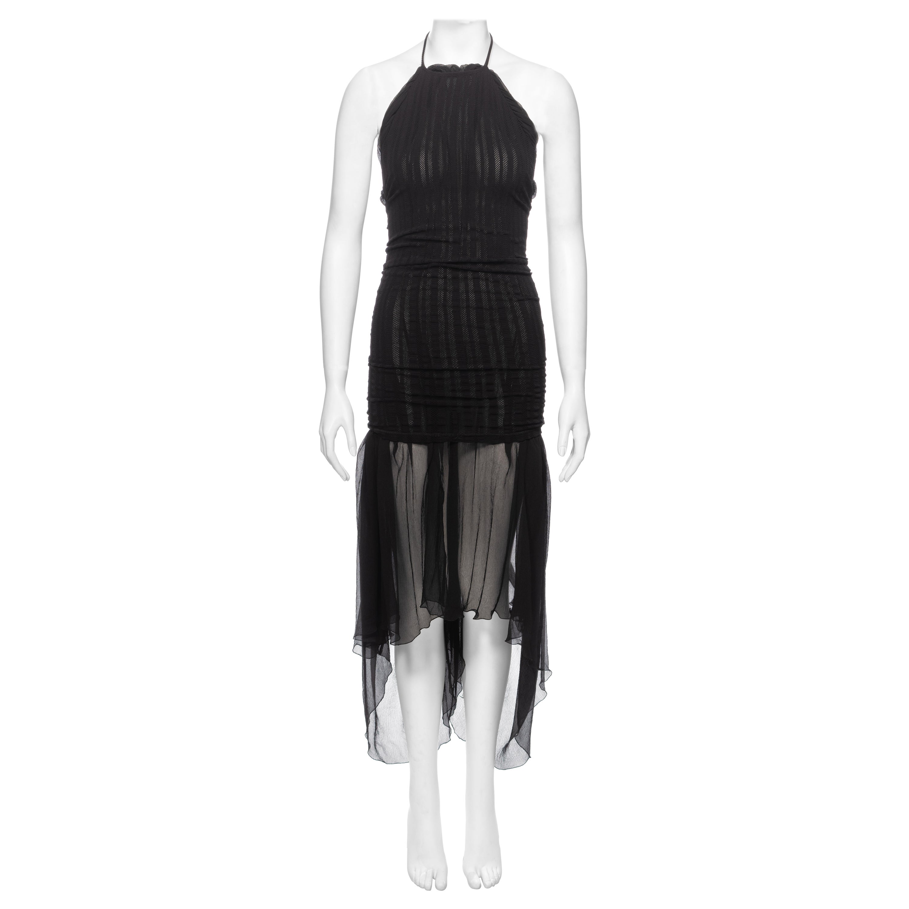 Jean Paul Gaultier, mini-robe noire en maille extensible avec superposition en soie, SS 2001 en vente