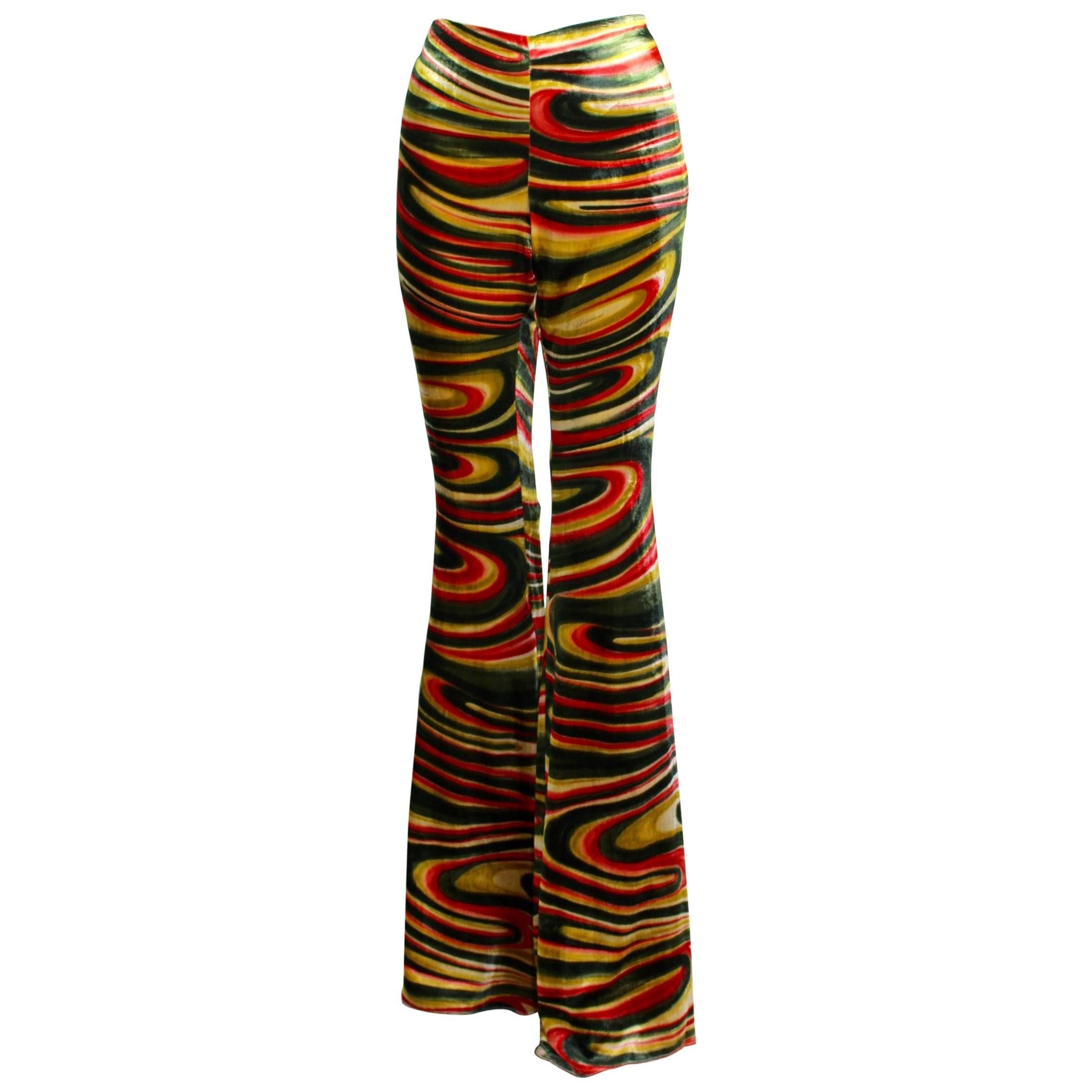 1990s Gucci by Tom Ford  Runway Psychedelic Swirl Silk Velvet Pants Documented