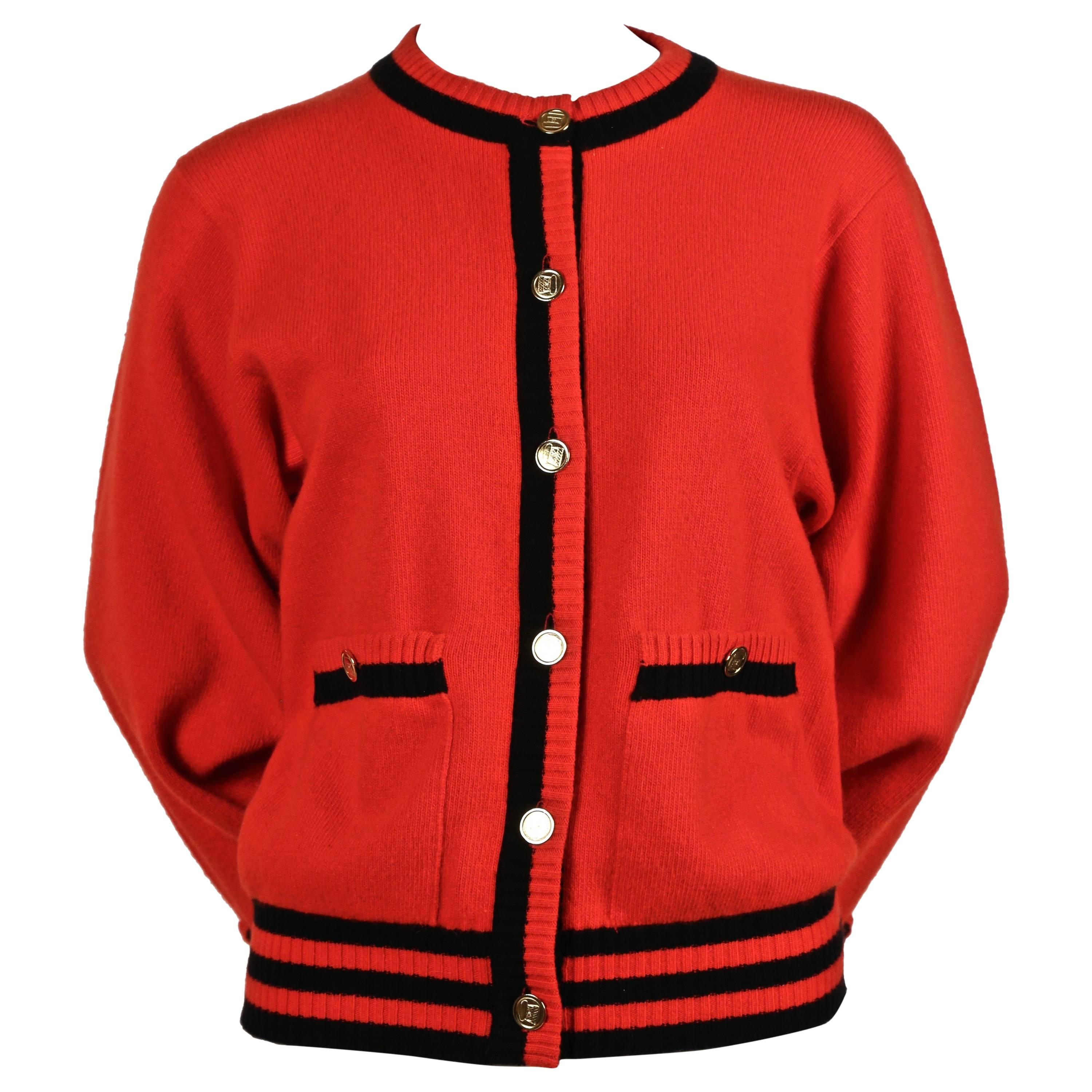 1980's CHANEL red and black cashmere cardigan sweater