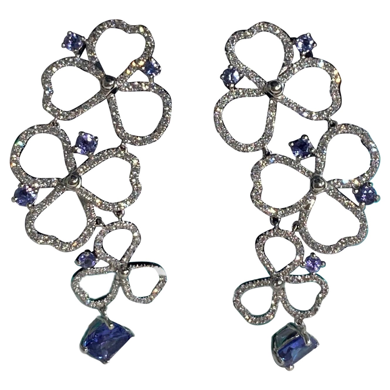 Tiffany Co Paper Flower Drop Earrings With Tanzanites and Diamonds  For Sale