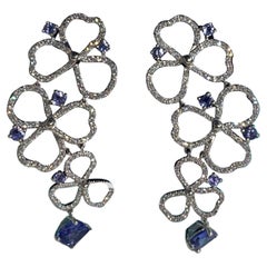 Tiffany Co Paper Flower Drop Earrings With Tanzanites and Diamonds 