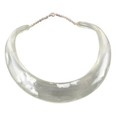 Vintage Transparent Resin Rigid Collar Necklace with Silver Flakes Inclusions
