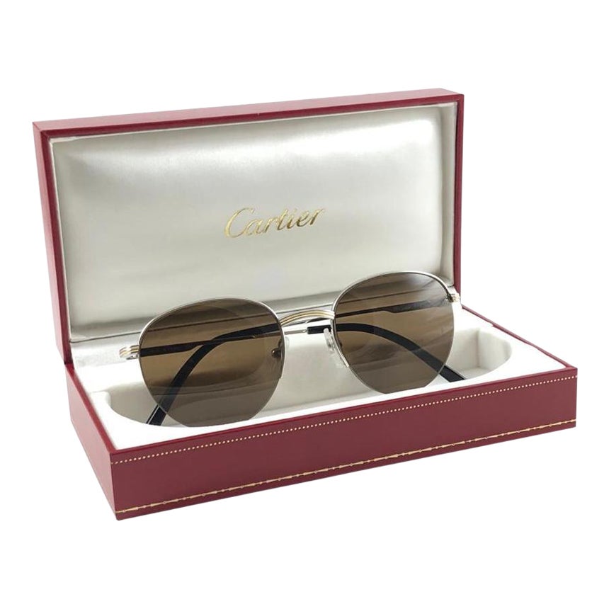 New Vintage Cartier Colisee Platine Plated 49 18 Frame France 1990 Sunglasses For Sale