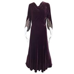 1930s Eggplant silk velvet gown