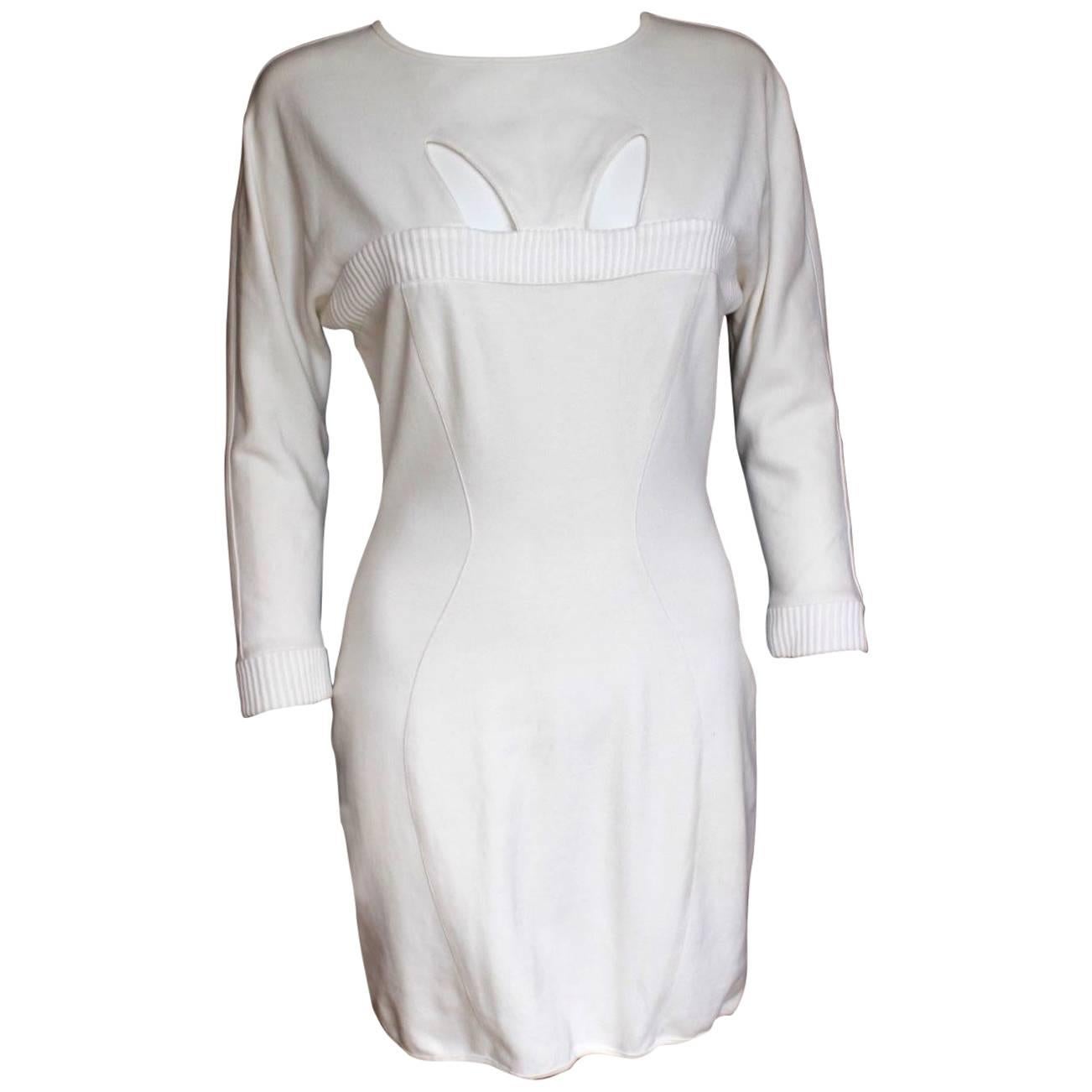 Terry Mugler Vintage White Cut Out Stretch Dress 44 For Sale