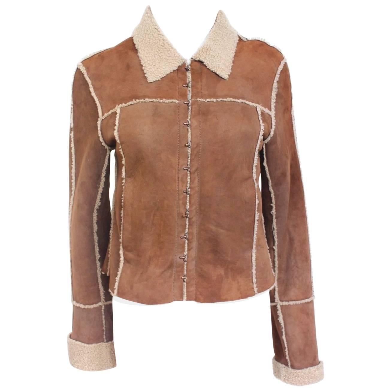 Balmain Brown Shearling Sheepskin Leather Jacket 38 uk 6 For Sale