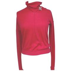LOUIS VUITTON Pink Brooch Cashmere Fine Knit Sweater XS