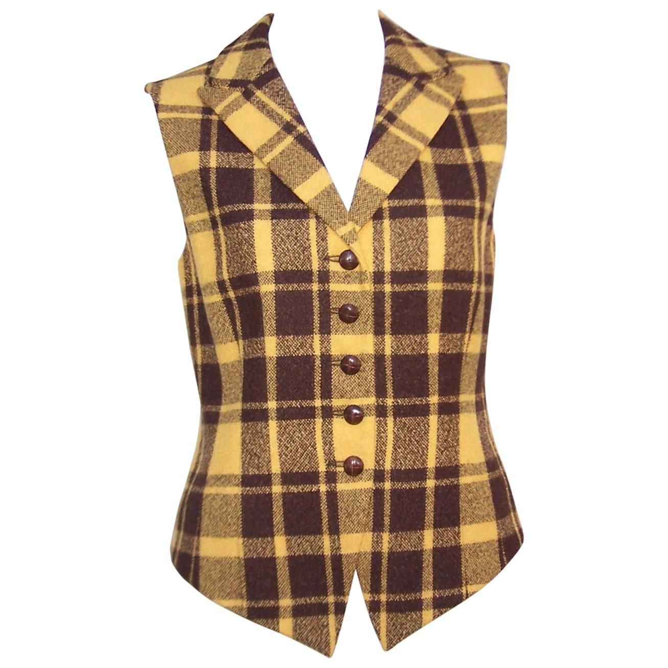 1980's Mondi Plaid Menswear Style Waistcoat Vest