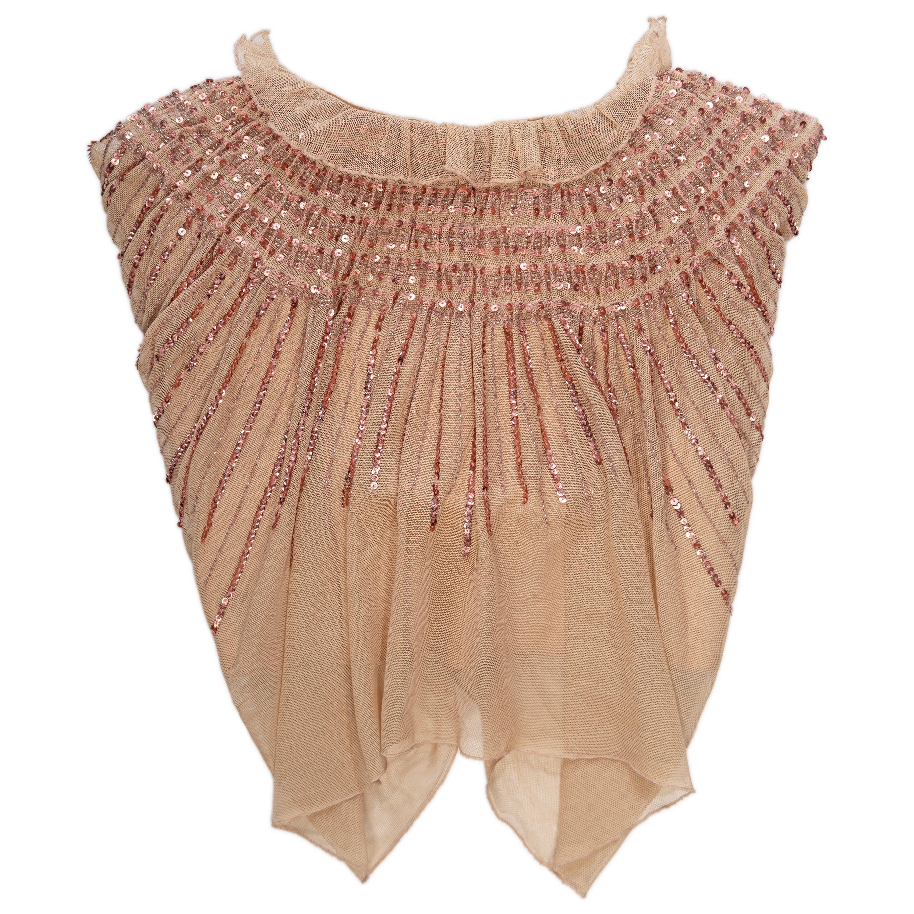 Christian Dior by John Galliano Nude Smocked Mesh and Sequin Corset Top, FW 2005 For Sale