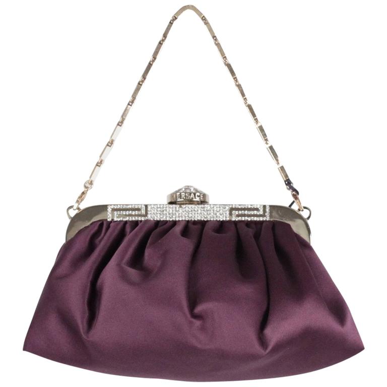 VERSACE Purple Satin EVENING Bag CLUTCH Purse RHINESTONES Detail For Sale at 1stDibs