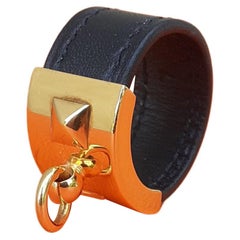 Hermès Collier de Chien CDC Medor Ring Schwarz Leder Ghw Größe L RARE