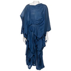 Comme des Garçons Blaues Drapiertes Kleid aus Seide und Rayon, FW 1984