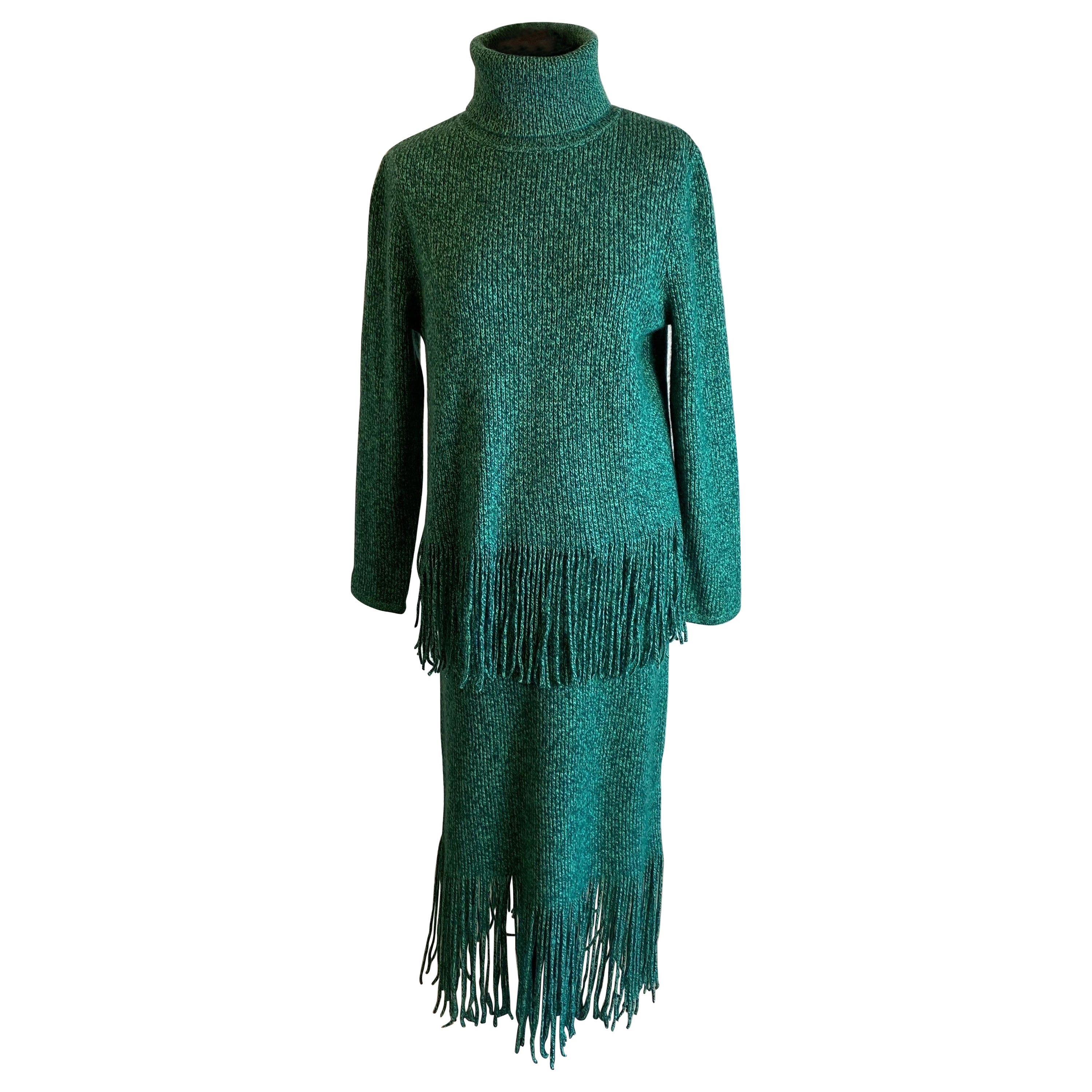 Ensemble pull et jupe en cachemire à motifs verts Zimmermann en vente