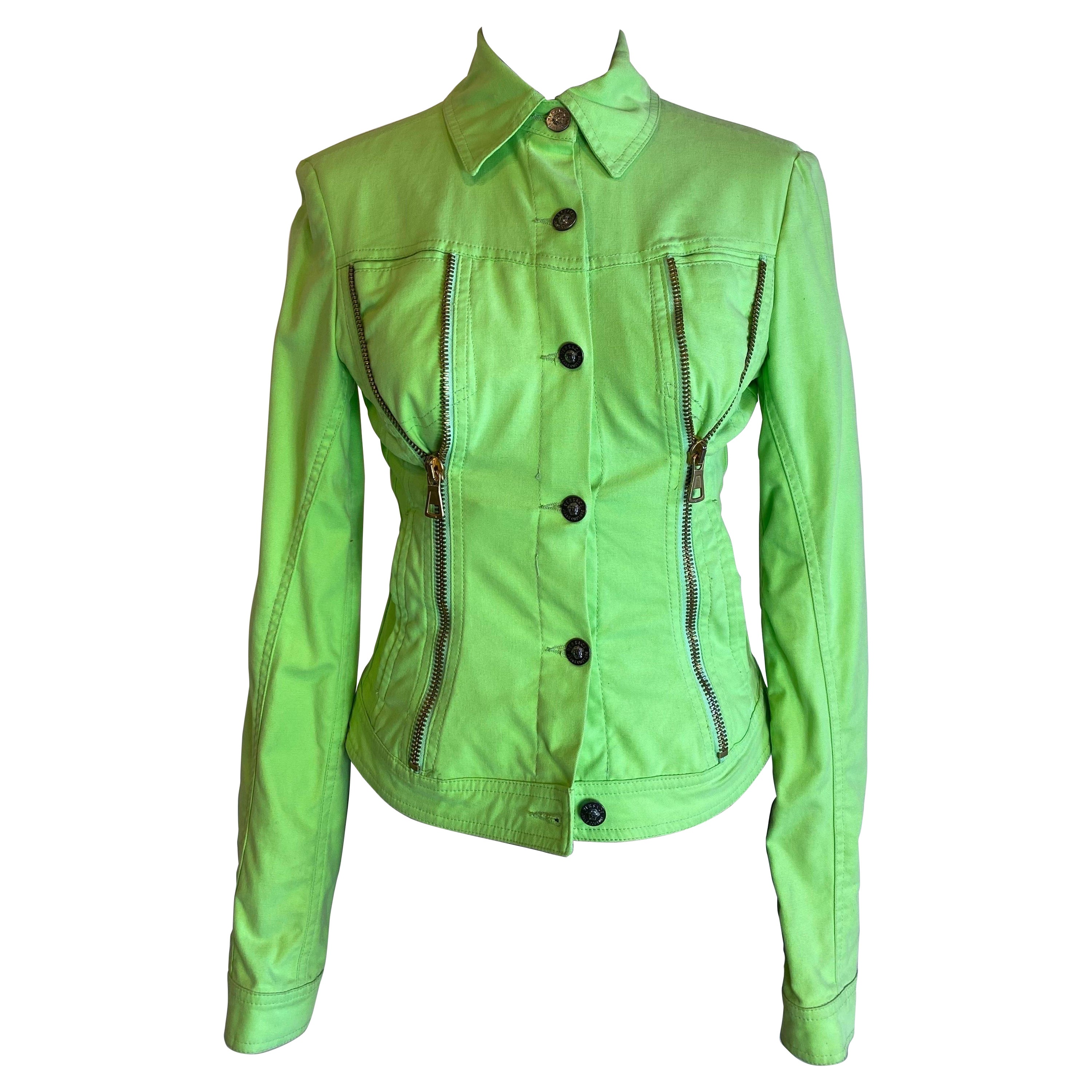 Versace Jeans Couture green lime Denim Jacket For Sale