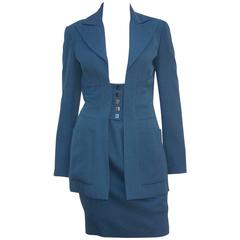Waist Enhancing 1990's Karl Lagerfeld Teal Green Suit 11