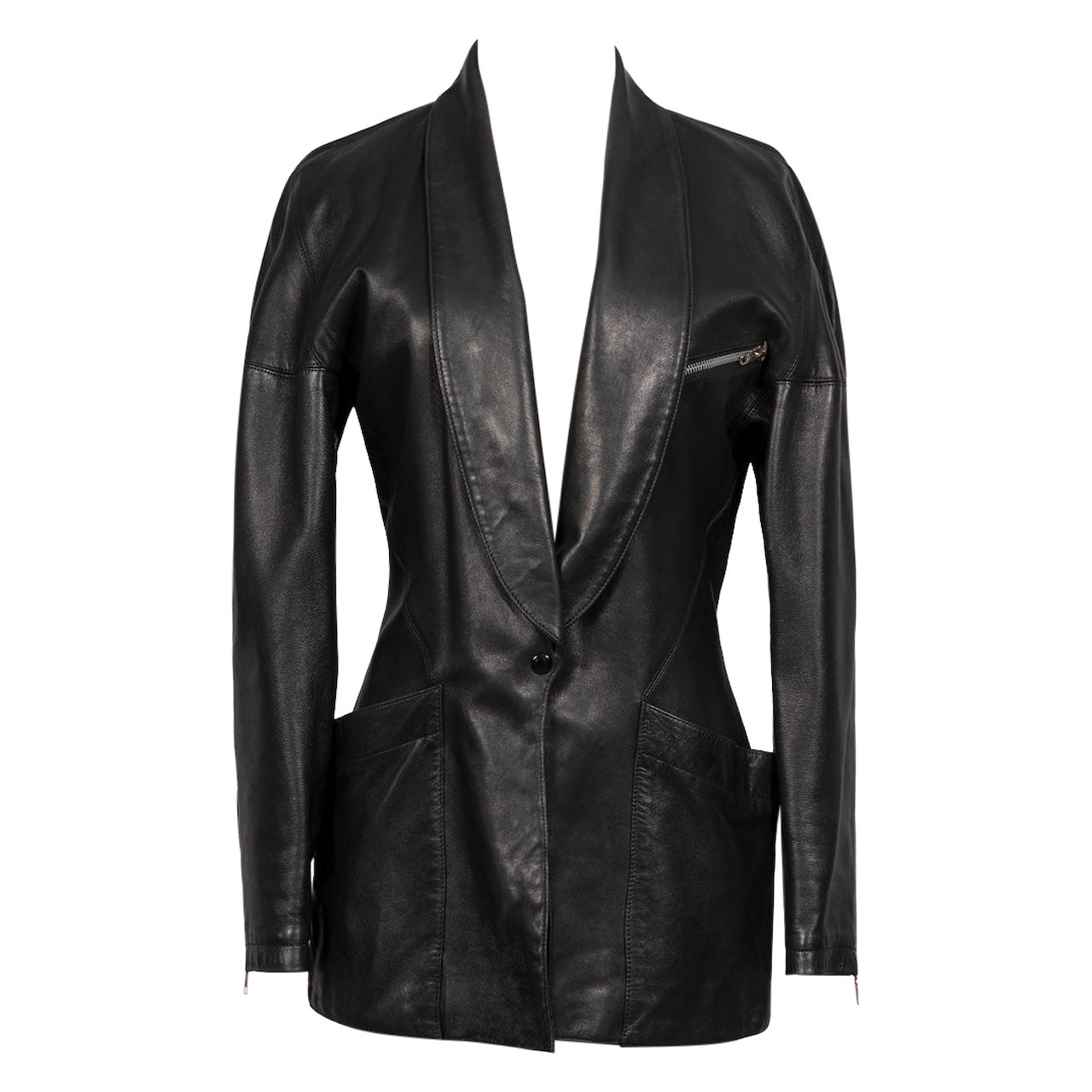 A/W 1982 Azzedine ALAÏA First Ready-To-Wear Collection Black Leather Jacket For Sale