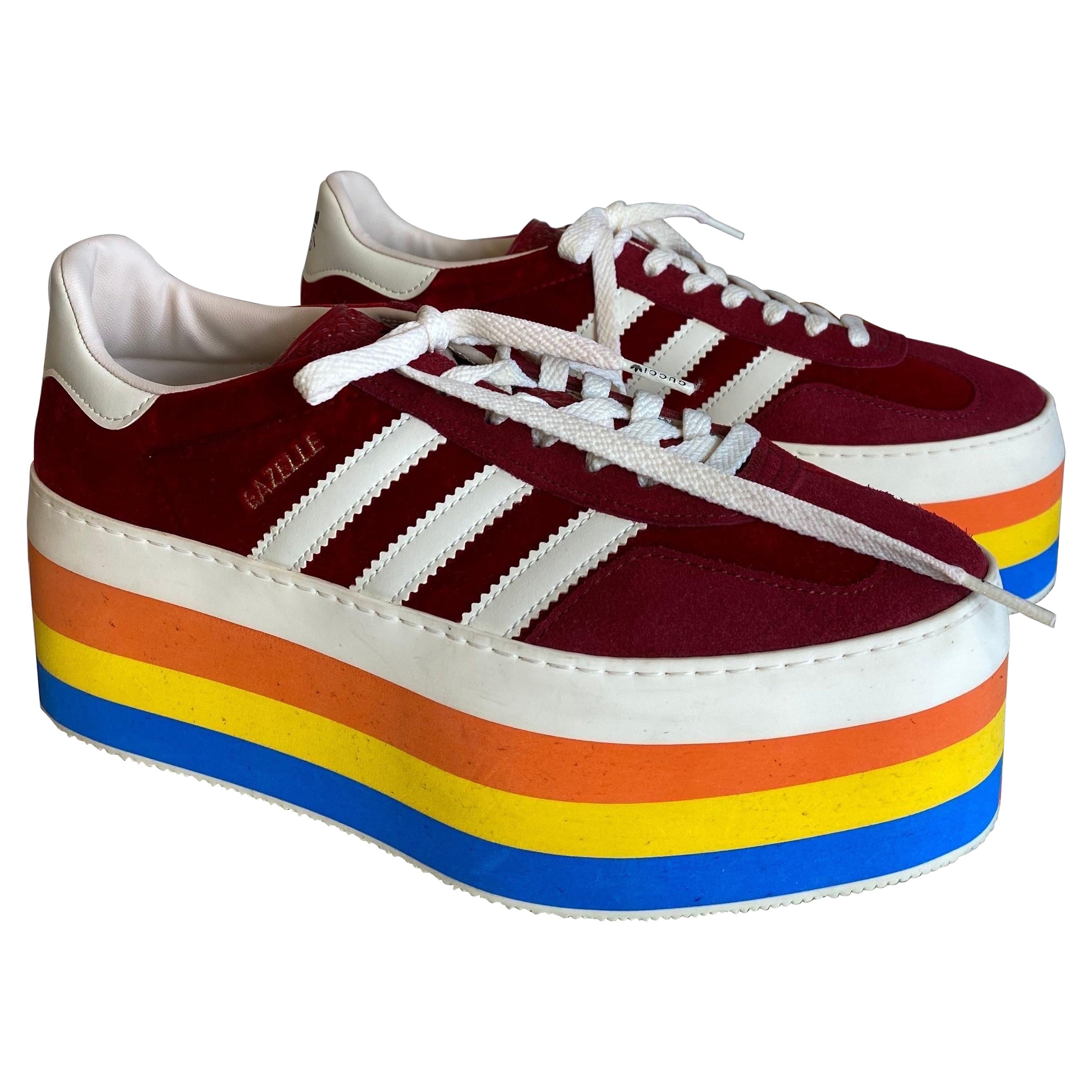 Adidas X Gucci Gazelle bordeaux and Rainbow sneakers For Sale