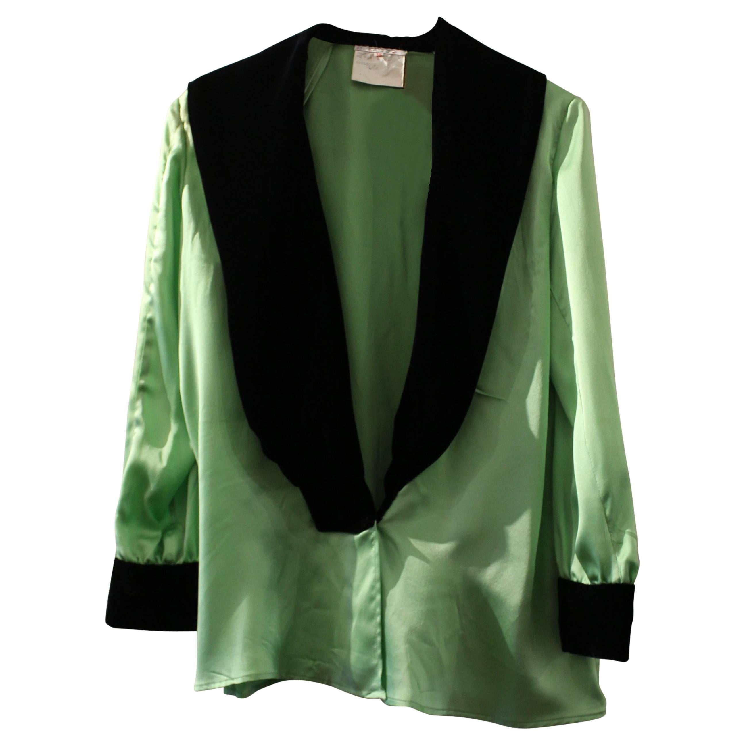Yves Saint Laurent Vintage Silk and Velvet Blouse For Sale