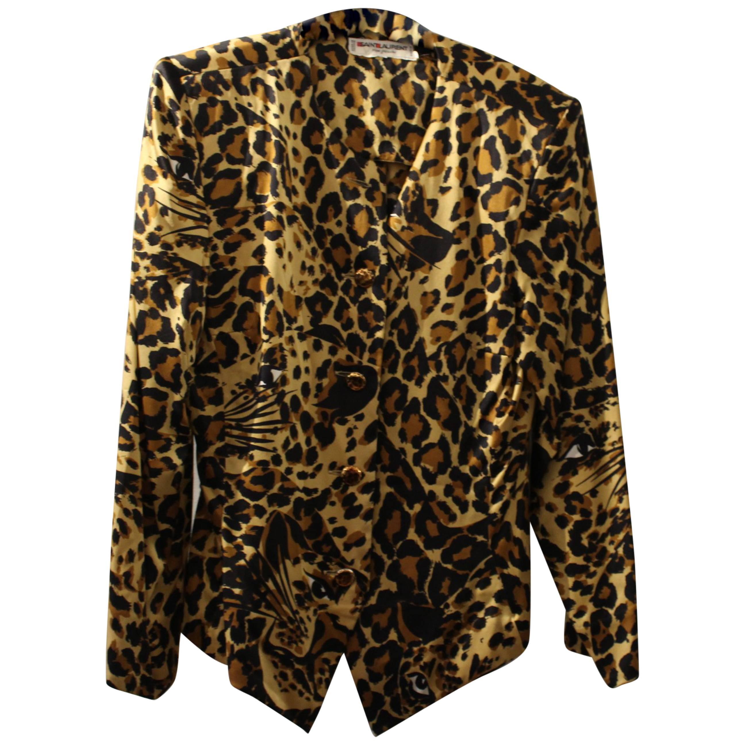 Yves Saint Laurent Vintage Leopard Printing Blouse For Sale