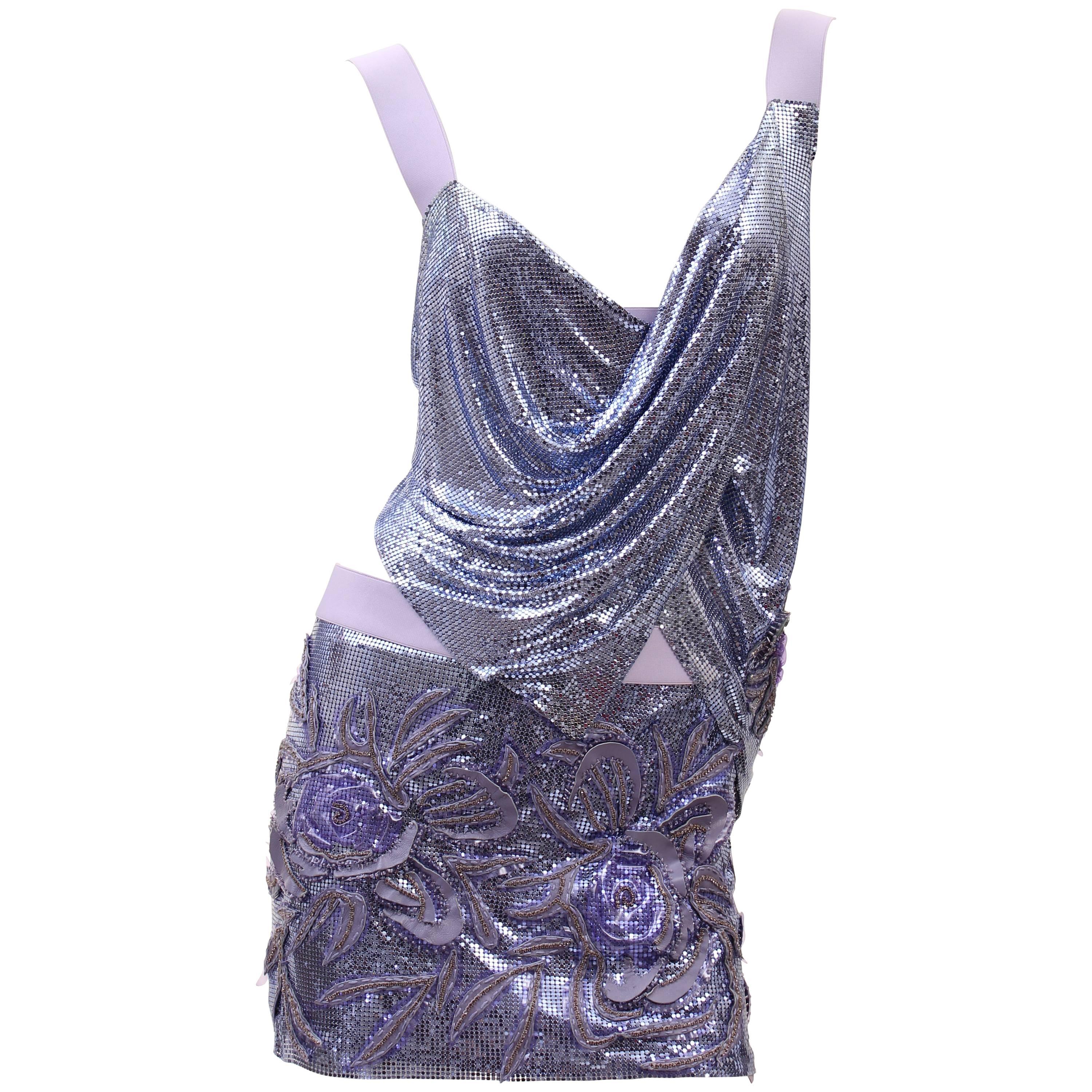 Versace Metal mesh crystal embellished Top and Skirt Set 