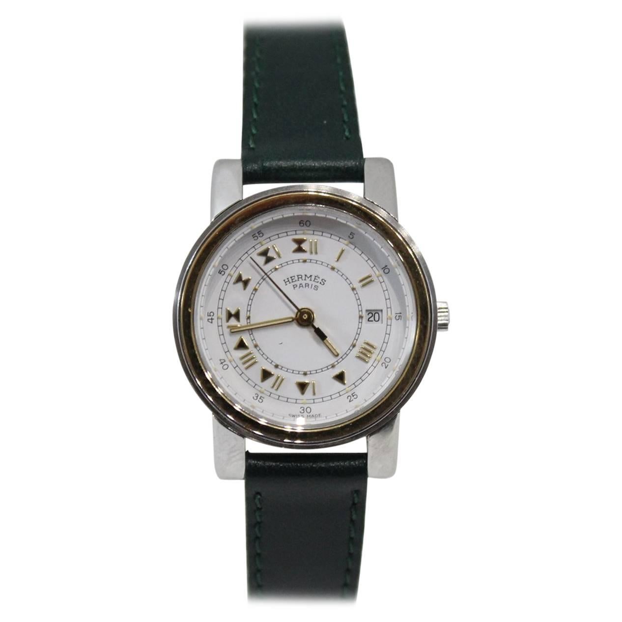 Vintage Hermes Carrick Gold Plated Quartz Watch For Sale