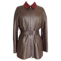 Hermes Vintage Brown Leather Jacket with Bordeaux Lined Cashmere / Wool 38 / 6