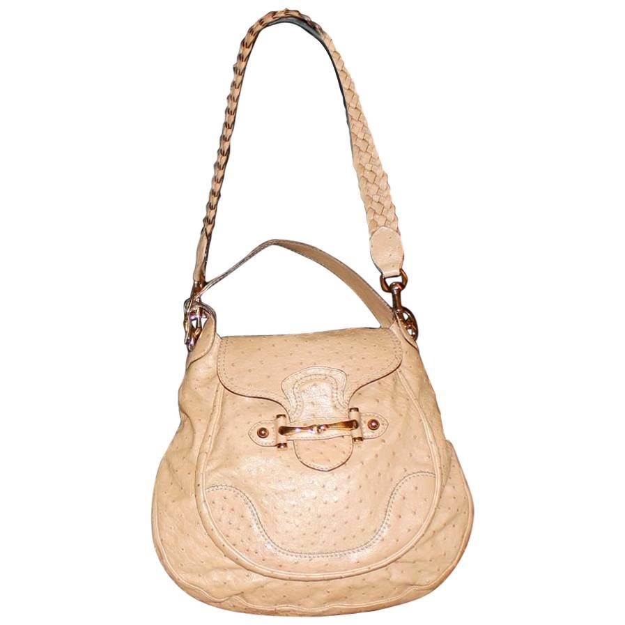 Exotic XXL Gucci Ostrich Skin Horsebit Detail Shoulder Bag