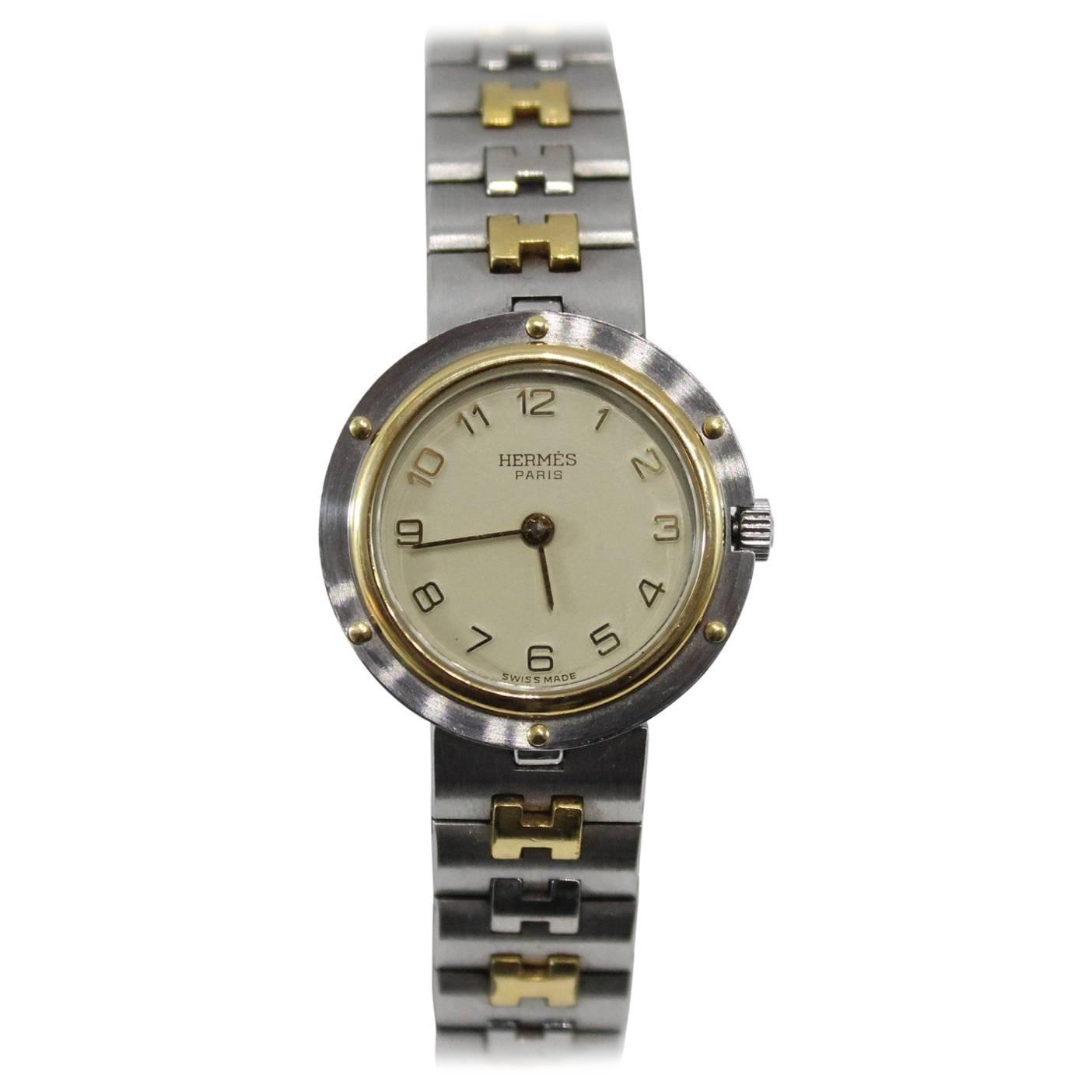Vintage Hermes Clipper Steel and Gold Plated Watch. For Sale at 1stdibs