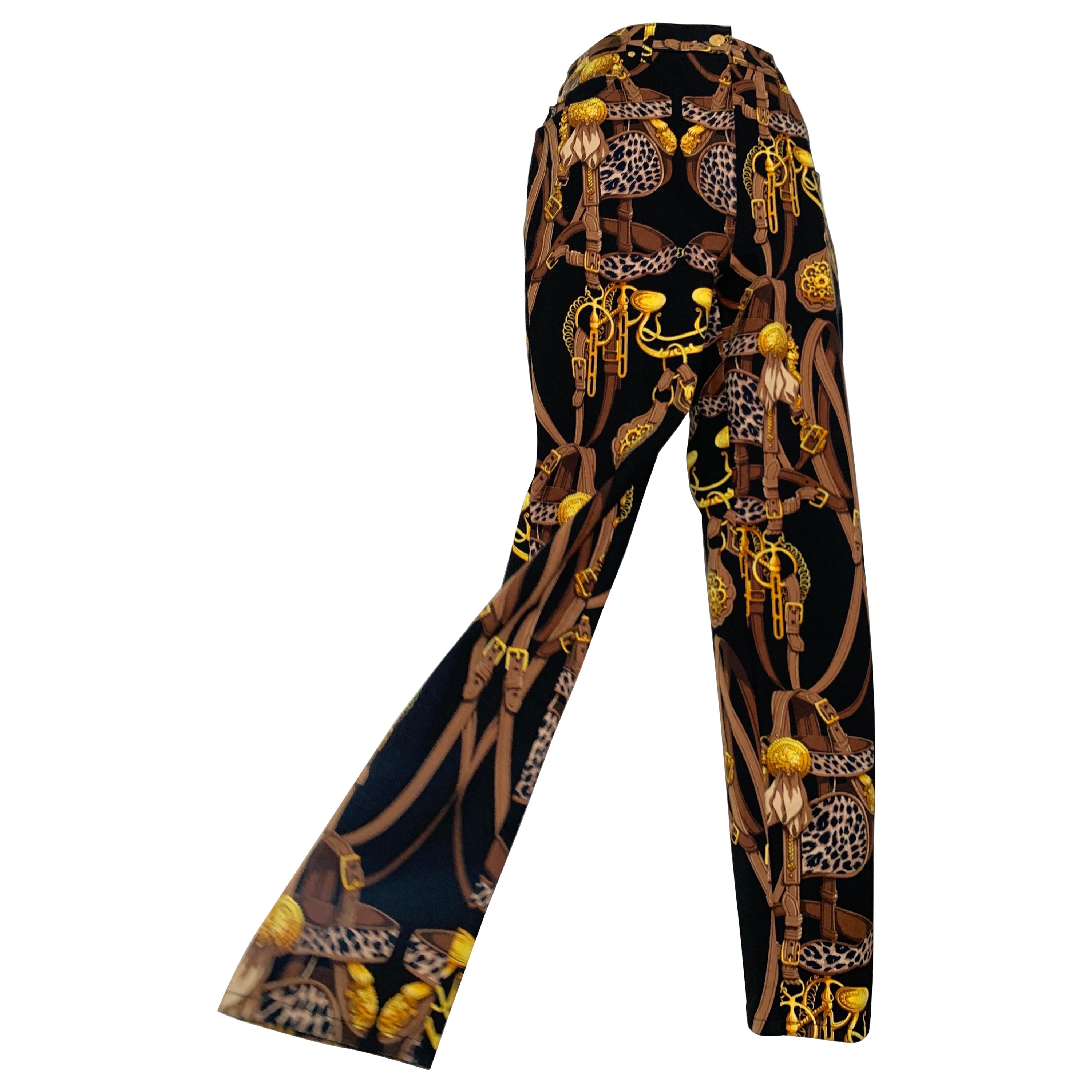 1980s Laurel Western-Inspired Print Black Denim Pants Jeans  For Sale