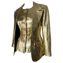 Retro 1980s Lillie Rubin 2-Piece Gold Metallic Lambskin Leather Vest & Jacket Ensemble