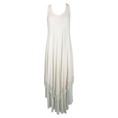 Laise Adzer Off White Racer Shoulder Maxi Layered Fringe Hem Sleeveless Dress (robe sans manches à ourlet frangé)