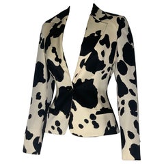 Vintage Gianni Versace Black/White Cow Print Wool Gabardine Jacket w Single Button