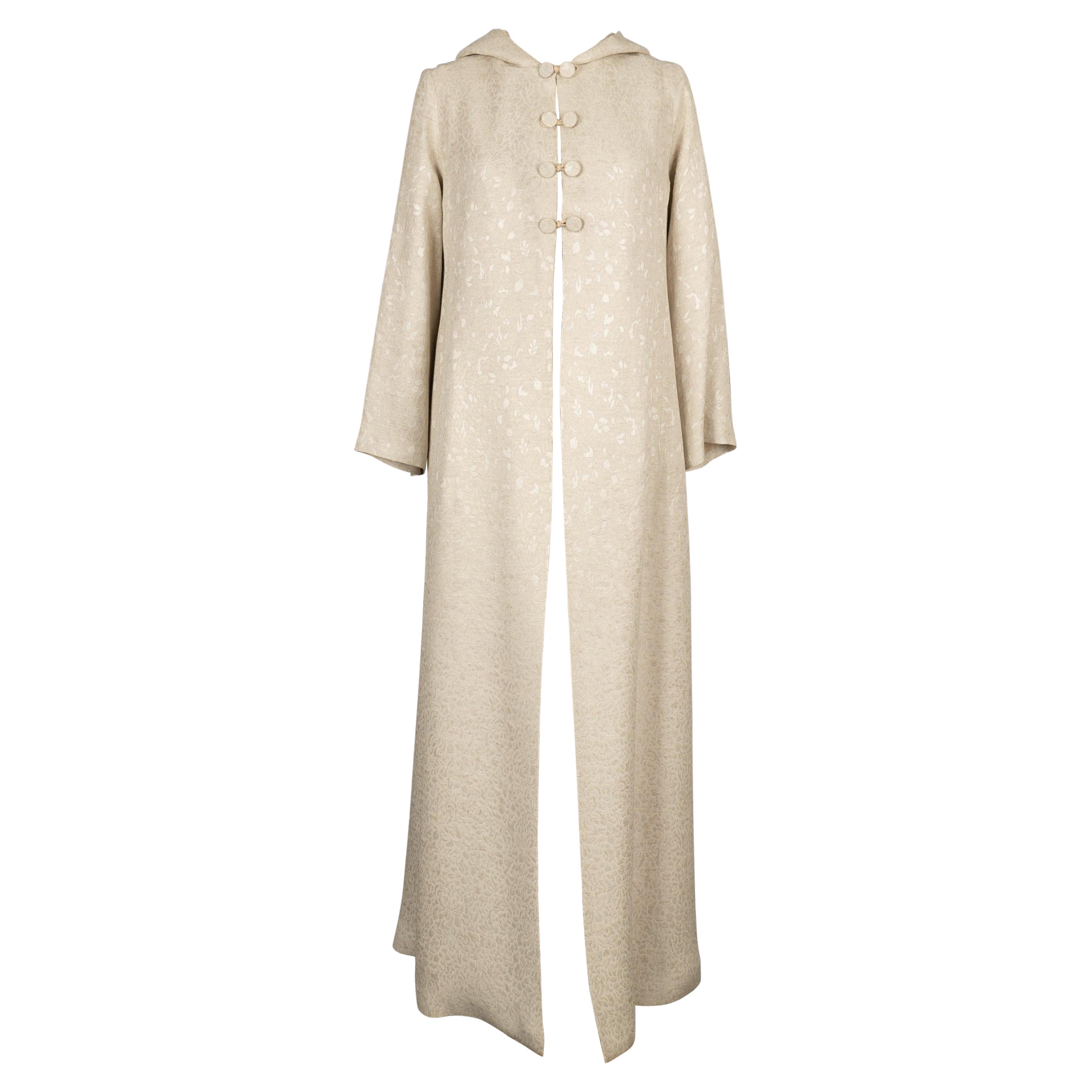 Long Woven Coat with Silk Lining, 1950s For Sale