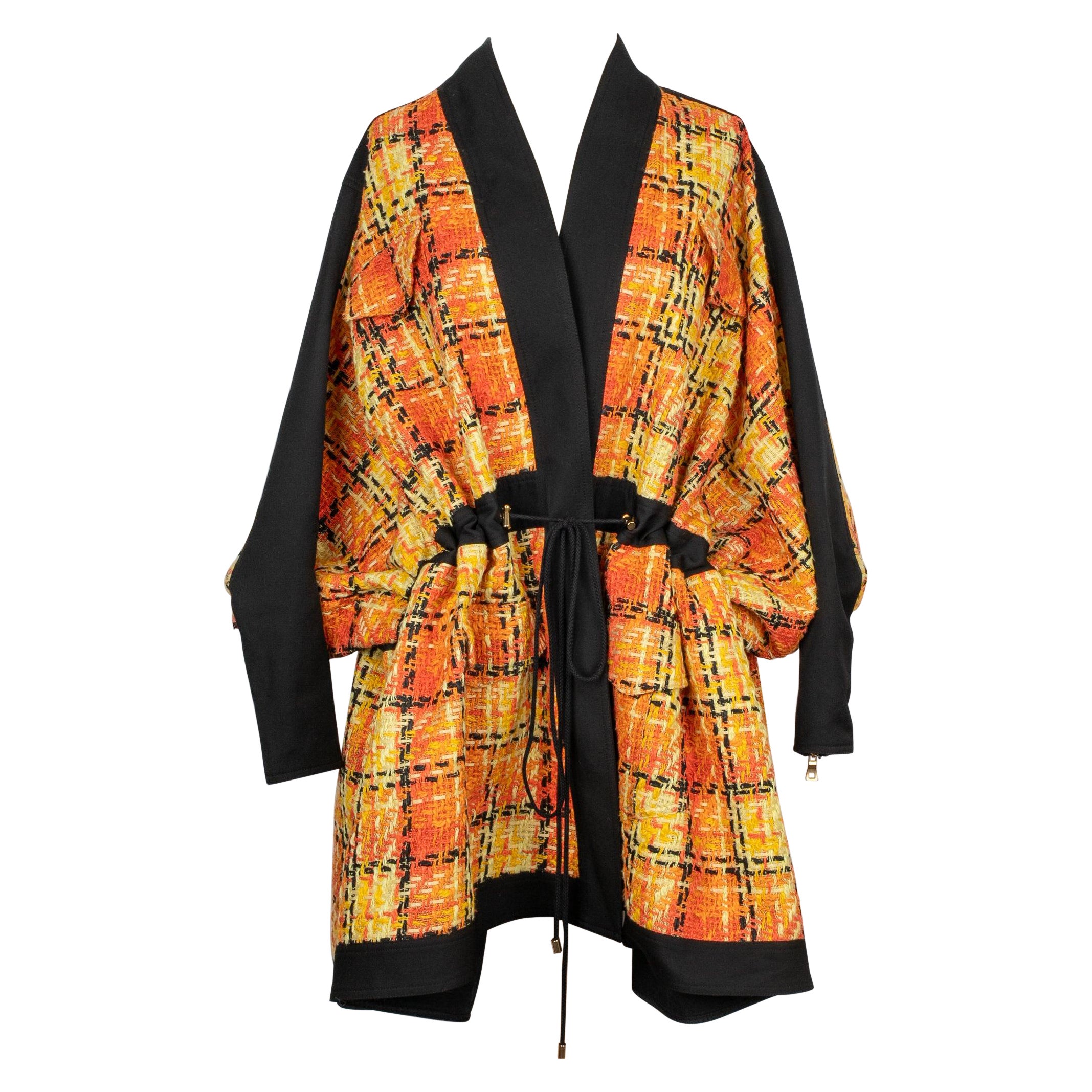 Balmain Tweed Coat in Orange and Yellow Tones For Sale