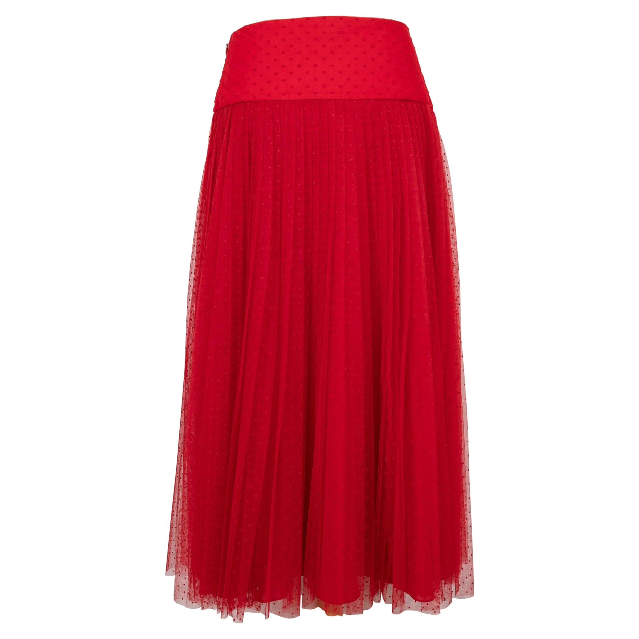 Dior Swiss Dot Long Red Tulle Skirt For Sale
