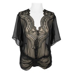 Silk Muslin with Black Lace Vintage Top