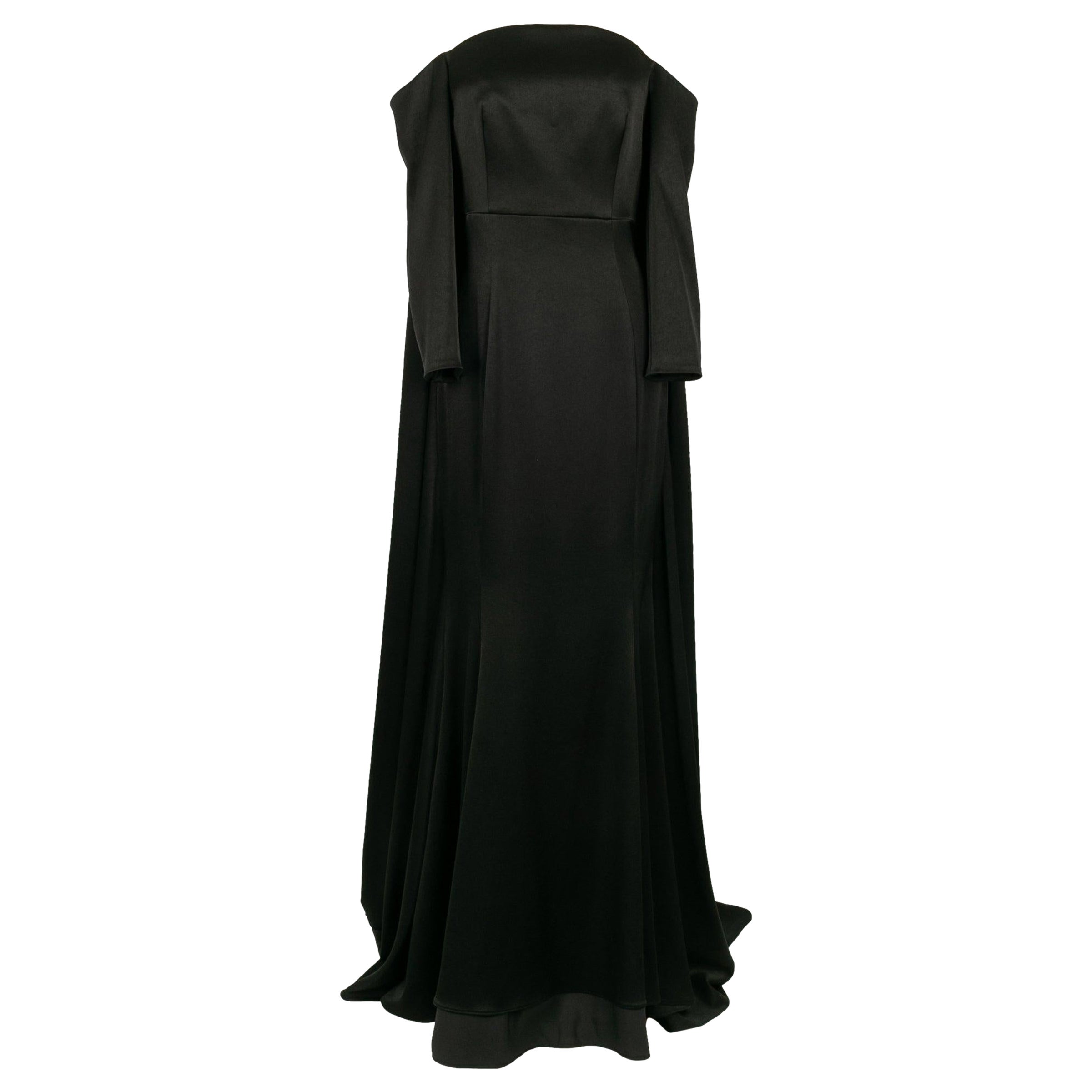 Paule Ka Black Maxi Dress in Duchess Satin, 2022 For Sale