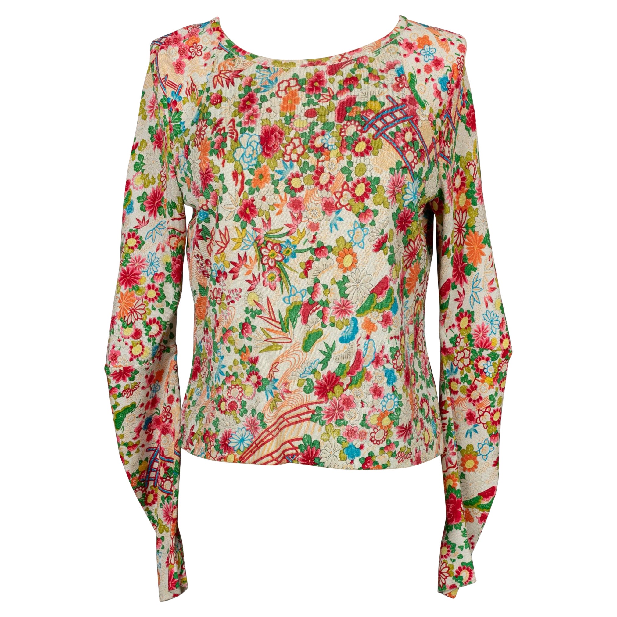 Christian Dior Long-sleeved Top with Multicolored Flower Patterns For Sale
