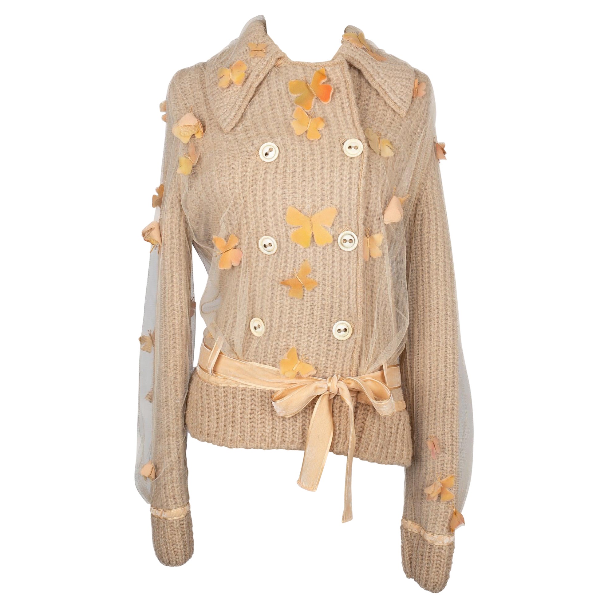 John Galliano Wool and Camel Cardigan For Sale