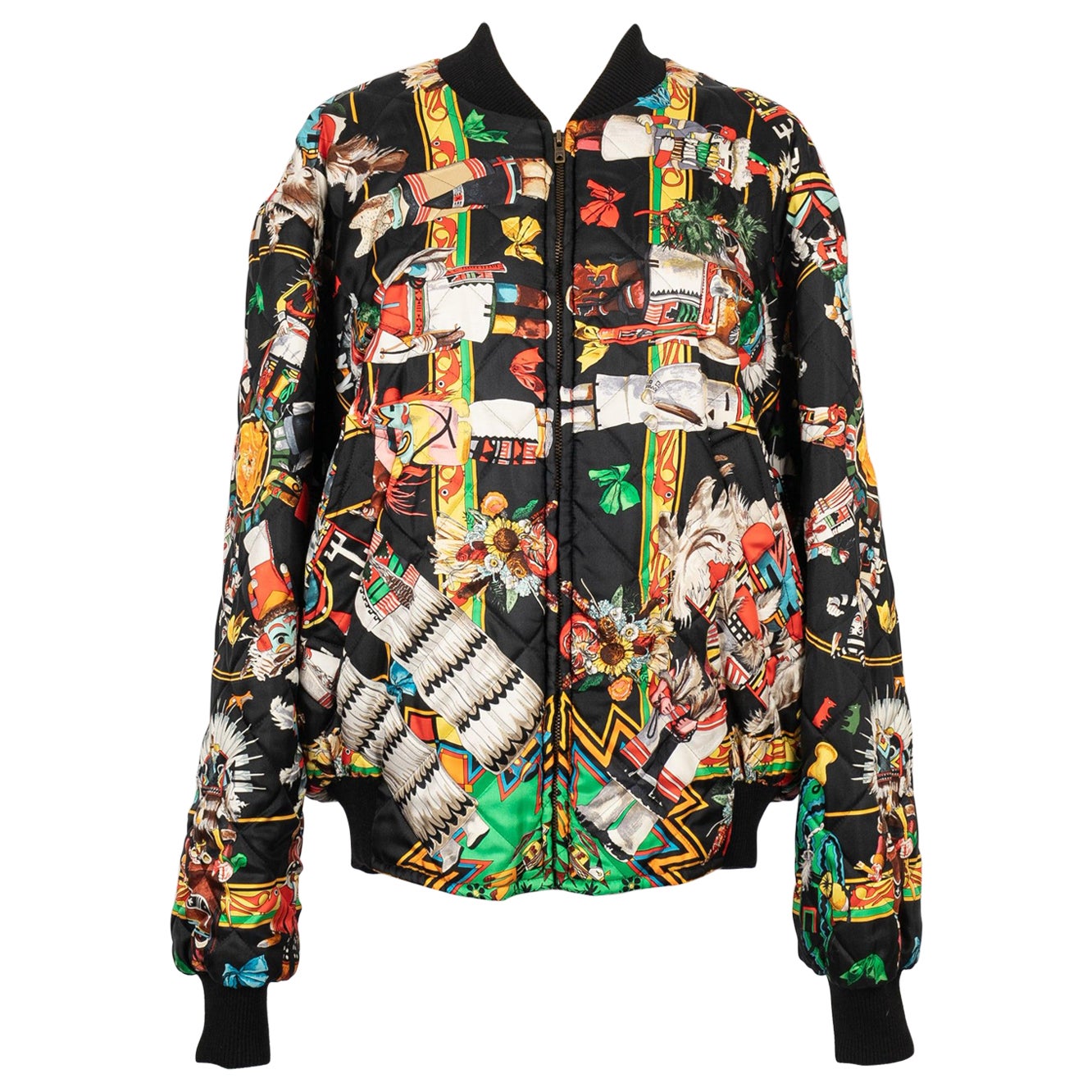 Hermès "Kashinas" Reversible Bombers Silk Twill Jacket For Sale