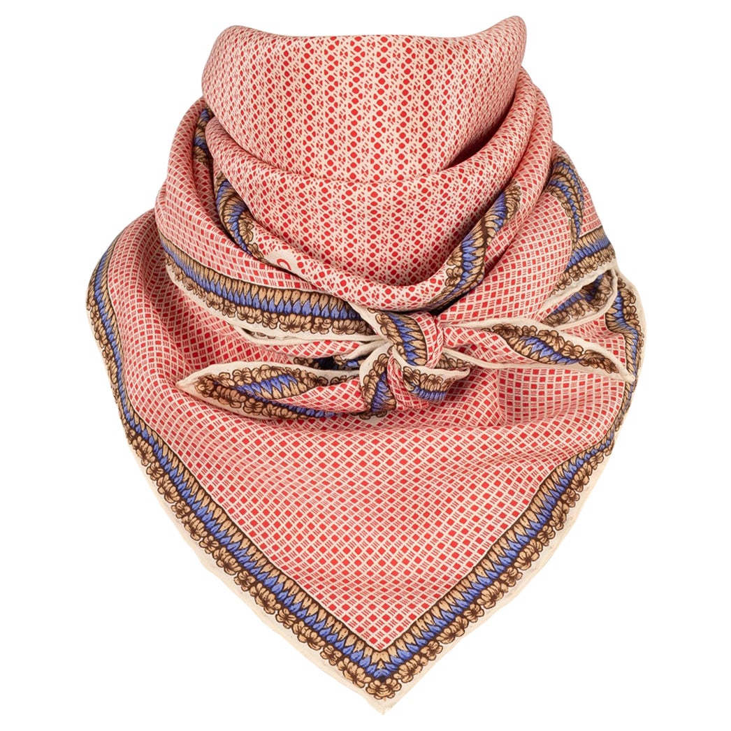 Chanel Silk Foulard in Red, Beige and Blue Tones For Sale