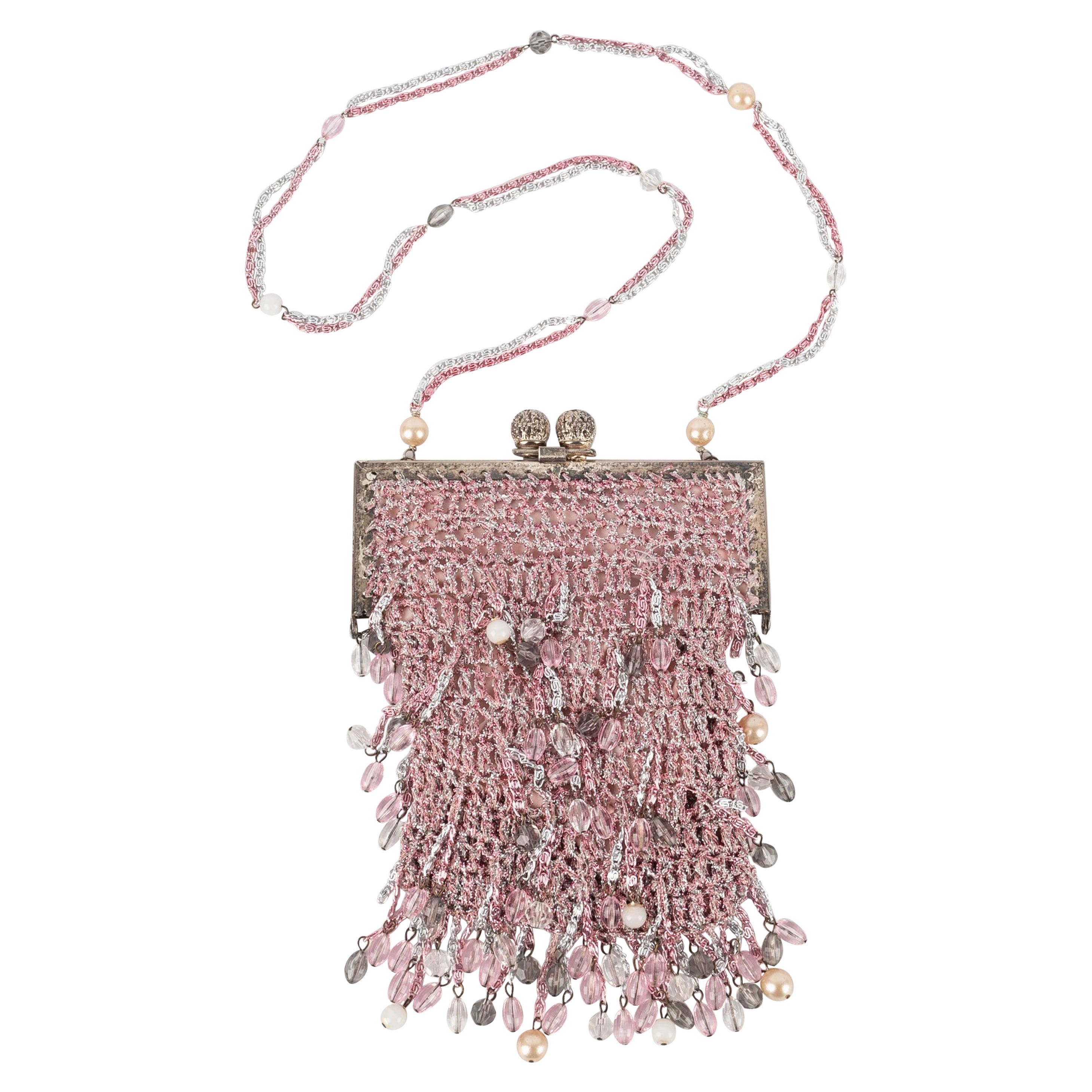 Loris Azzaro Pink and Silvery Lurew Mesh Handbag For Sale
