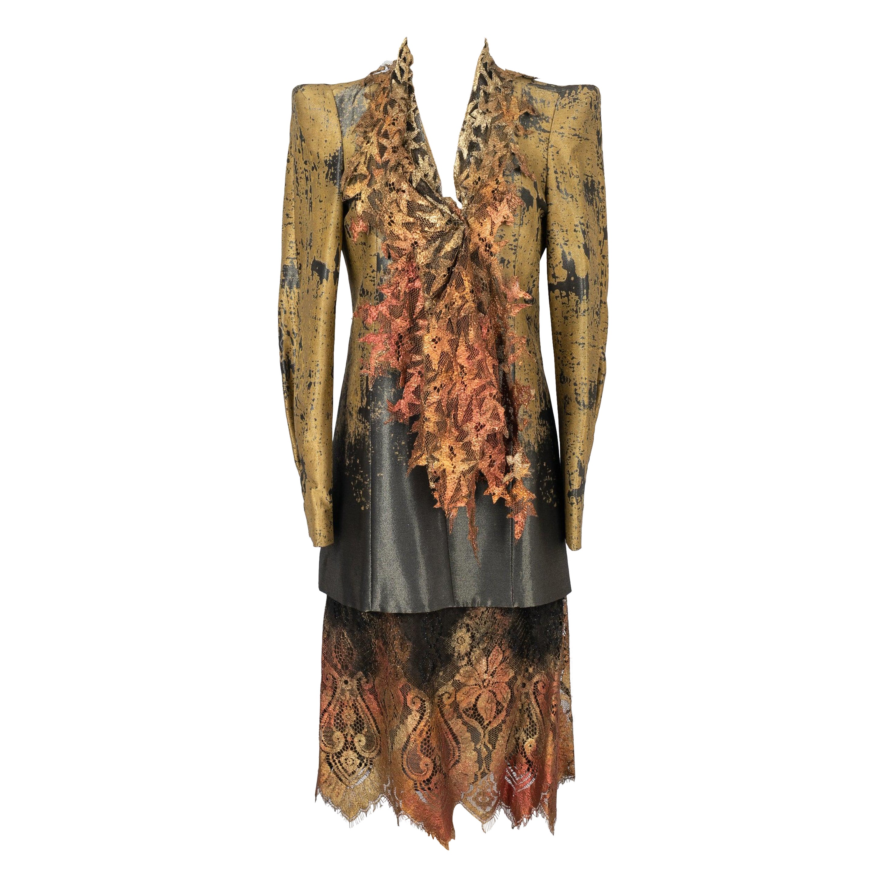 Christian Lacroix Skirt and a Jacket Decorated with Tie-and-Dye Lace Set For Sale