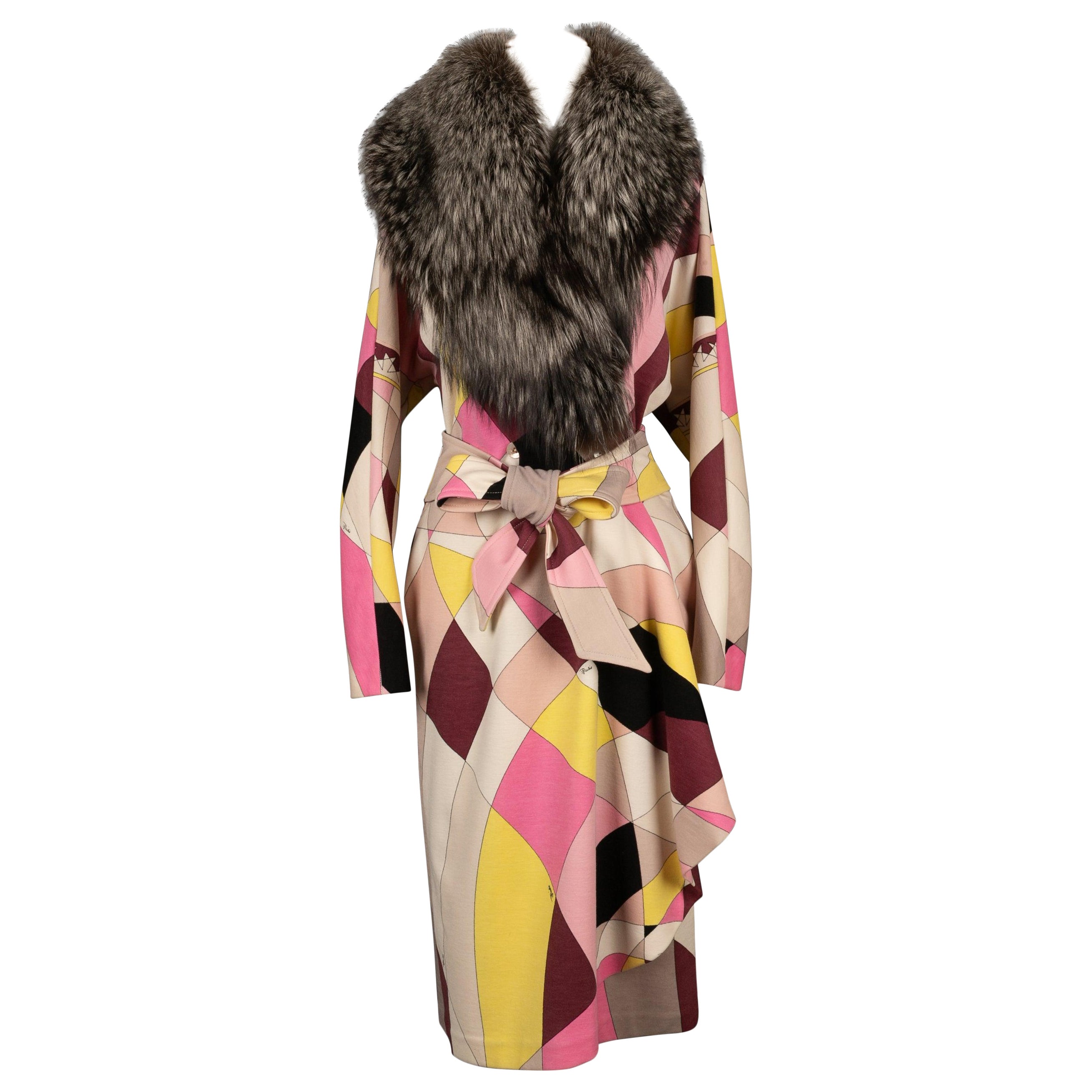 Emilio Pucci Blended Wool Coat with Multicolored Patterns For Sale