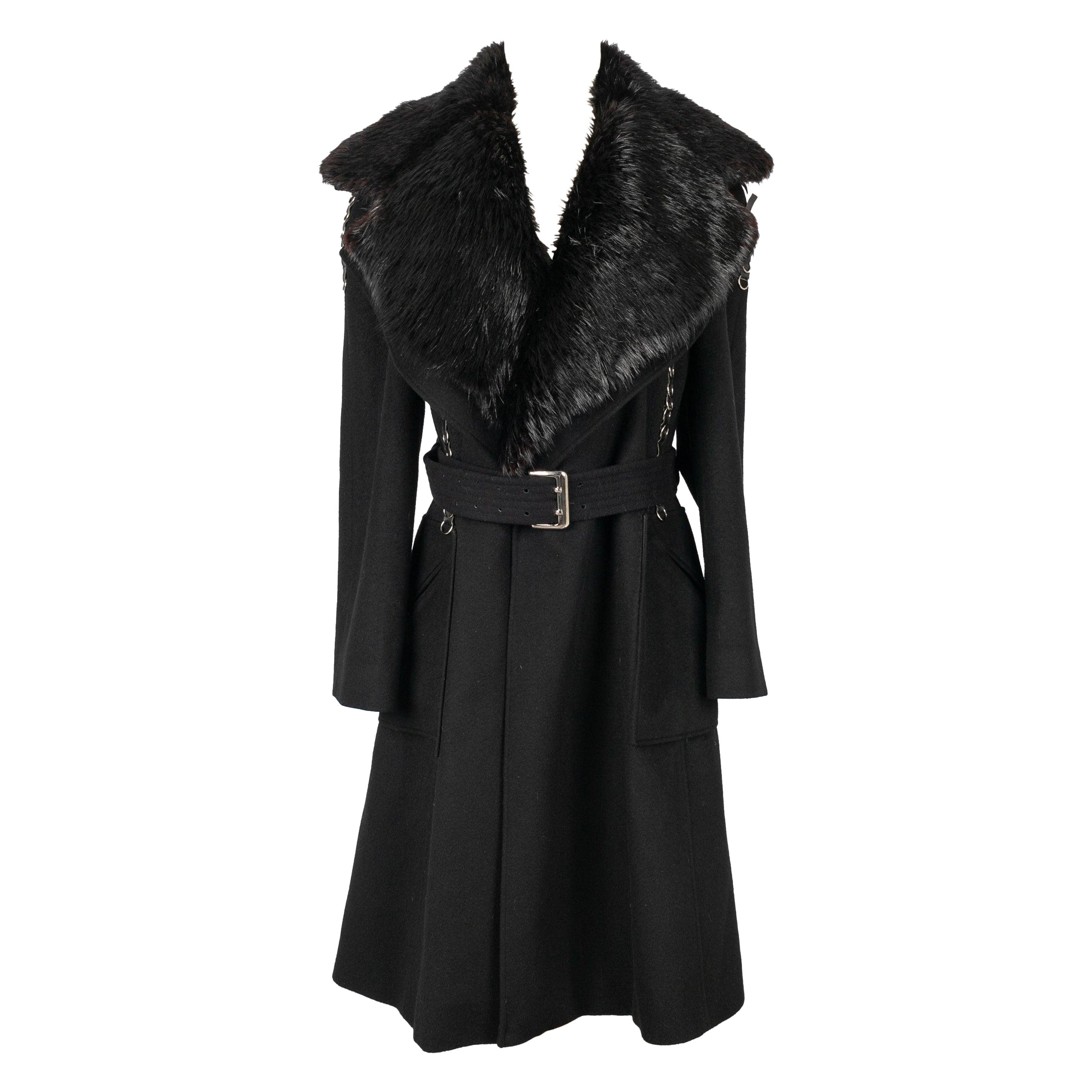 Paco Rabanne Coat Ornamented with Fur Collar For Sale
