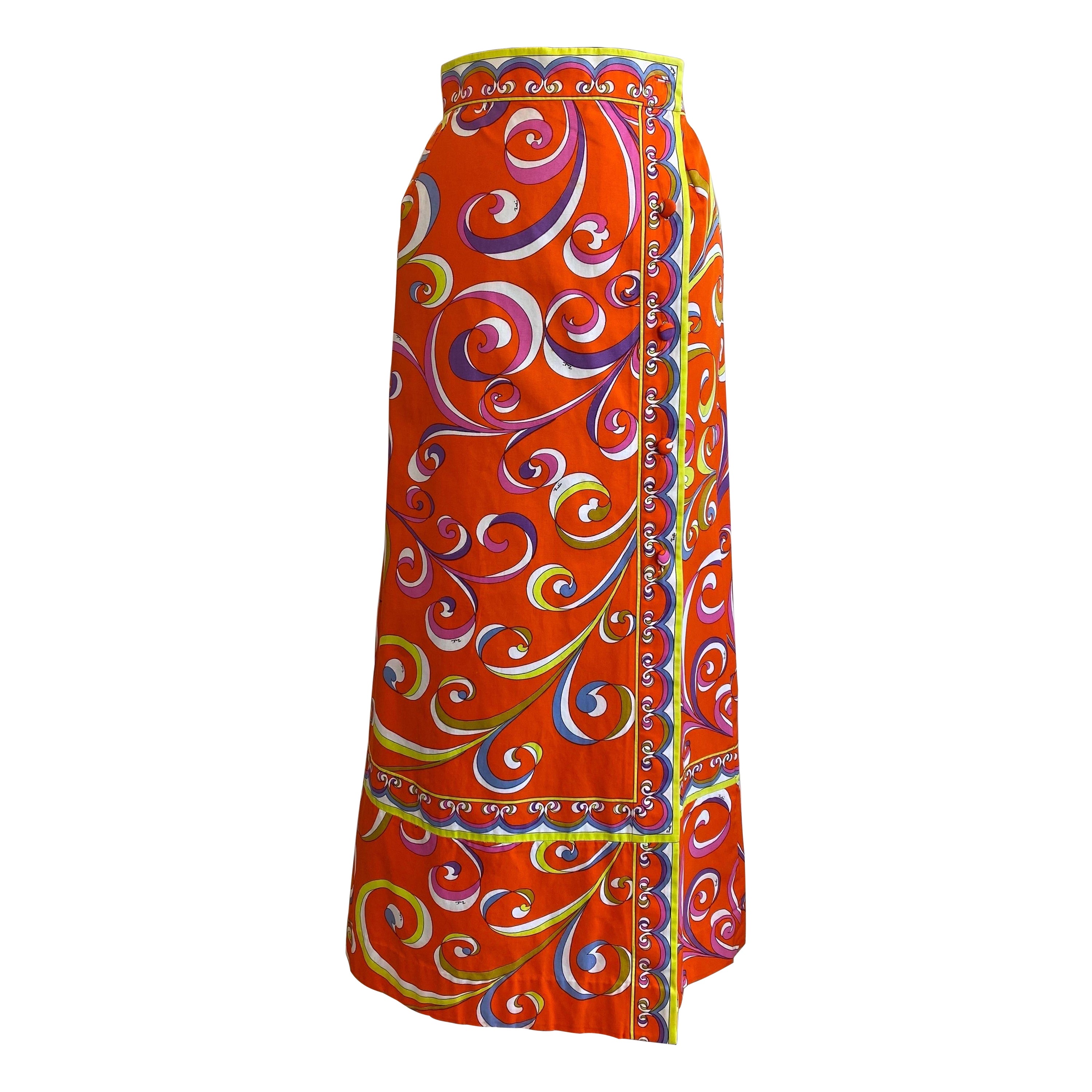 Emilio Pucci 70s vintage Orange Flower Skirt For Sale